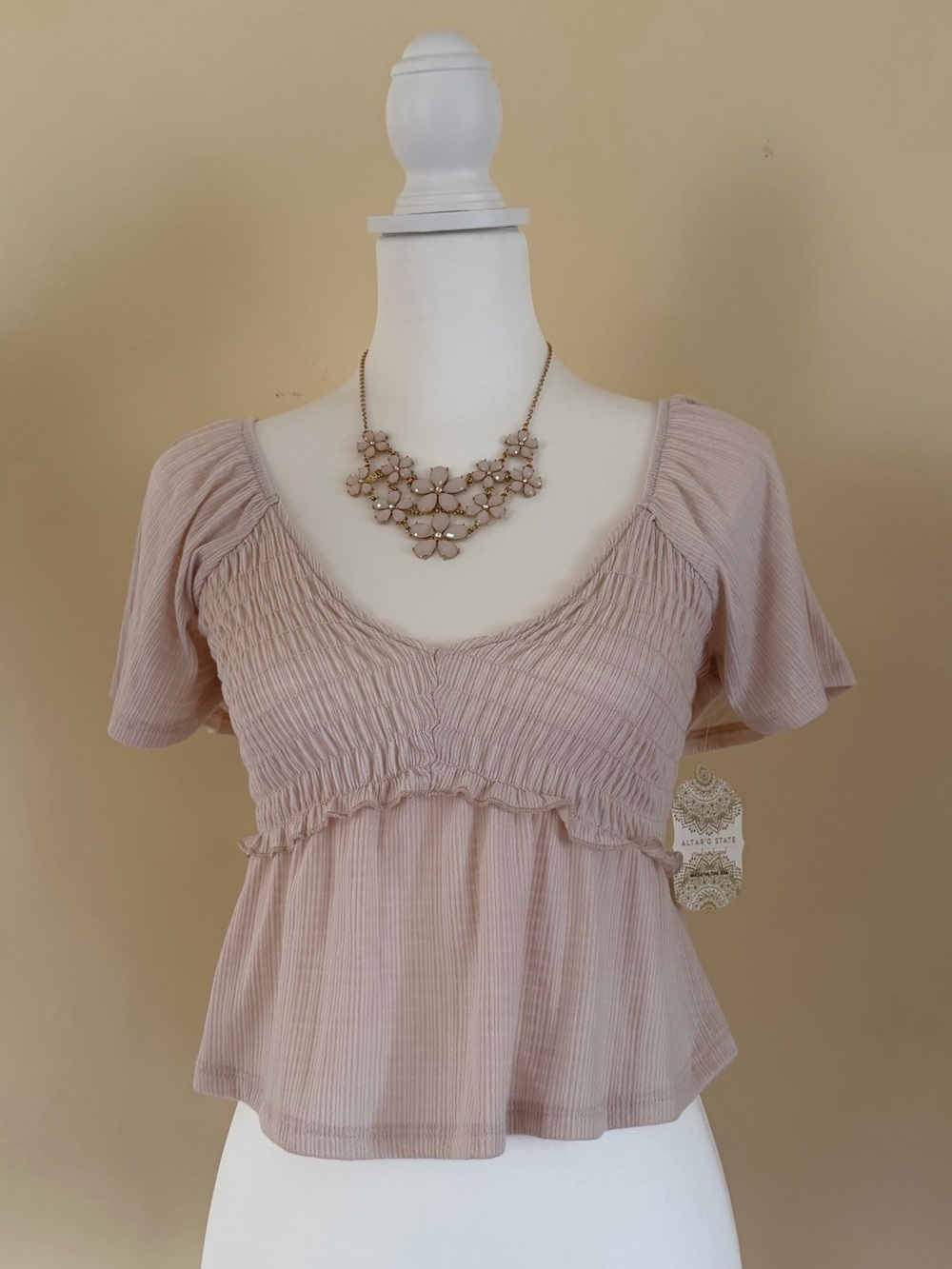 Altar'd State Cream Peplum Crop Top